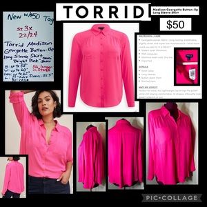 Sz 3x 22/24 ⭐️NEW Torrid Madison Georgette Button Front semi sheer Blouse